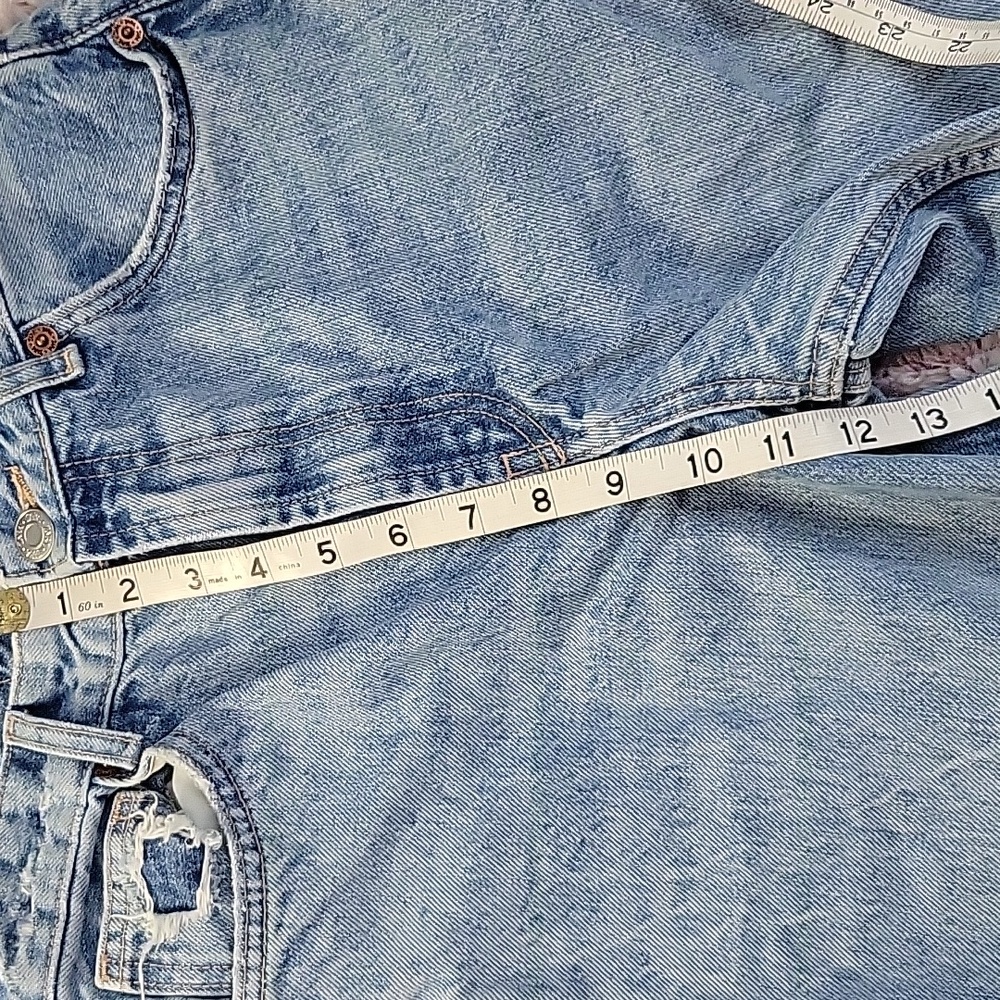 NWT Zara High Rise Wide Leg Ripped Jeans Light Wash Raw Hem 100% Cotton Size 4 - Picture 11 of 12